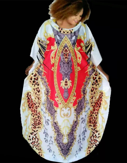 Leopard Print African Dress with Gold Ornaments and Half Sleeves